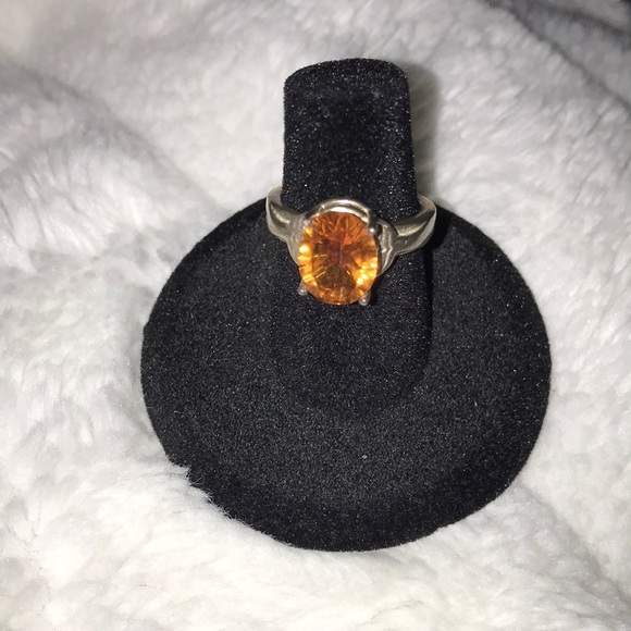Genuine orange citrine crystal ring set in sterling silver whale tail bezel ring - Picture 1 of 4